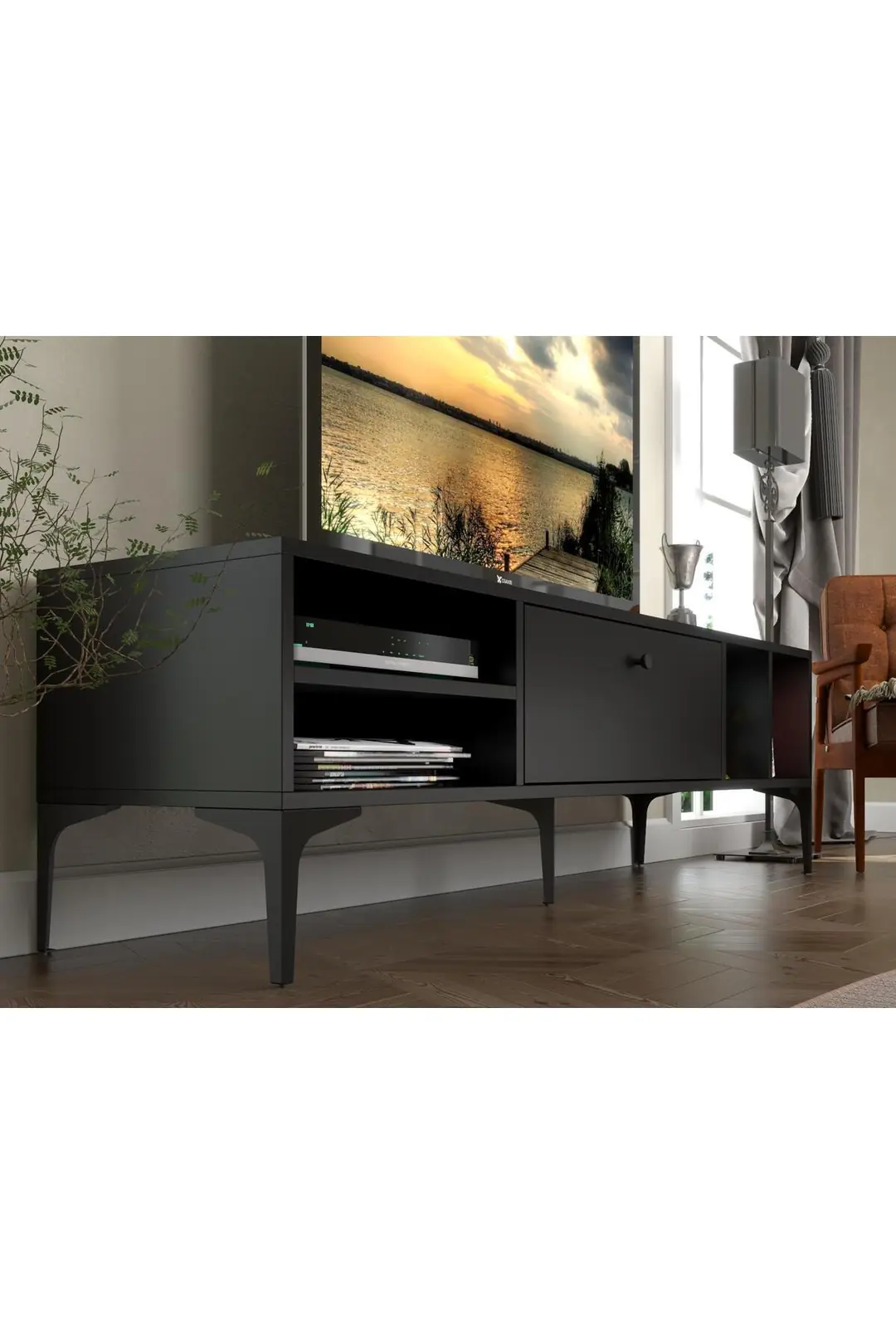 Milan Tv Ünitesi Minifiks Bağlantı , Dolap Metal Ayak - Siyah / Siyah